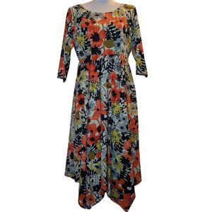 Merimecco Style Vintage Shift Midi Dress Large Handkerchief Hem